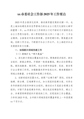 xx市委社会工作部2025年工作要点.docx