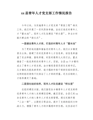 xx县青年人才党支部工作情况报告.docx