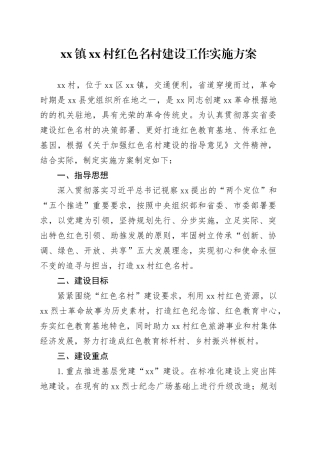xx镇xx村红色名村建设工作实施方案.docx