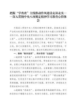 把握“学查改”主线 推动作风建设走深走实——深入贯彻中央八项规定精神学习教育心得体会20250421.docx