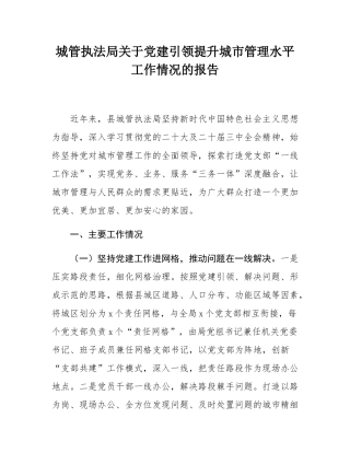 城管执法局关于党建引领提升城市管理水平工作情况的报告.docx