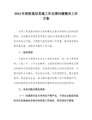2024年度抓基层党建工作反馈问题整改工作方案.docx