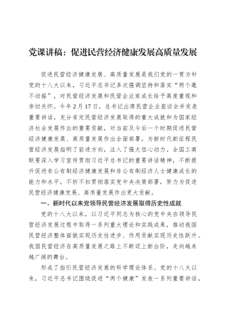 党课讲稿：促进民营经济健康发展高质量发展.docx