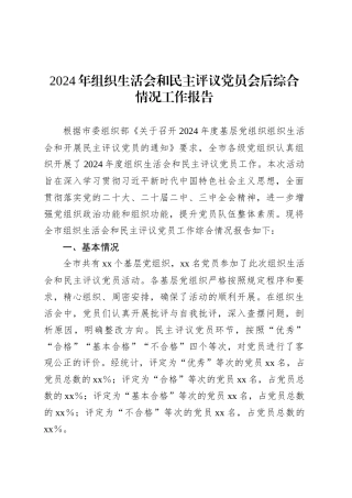 2024年组织生活会和民主评议党员会后综合情况工作报告.docx