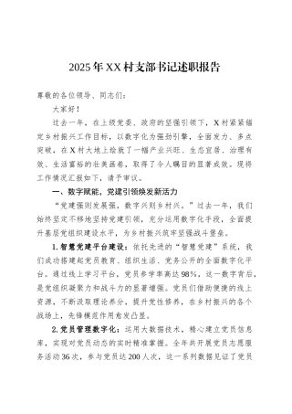2025年XX村支部书记述职报告.docx