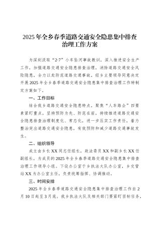 2025年全乡春季道路交通安全隐患集中排查治理工作方案.docx