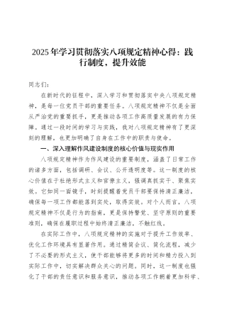 2025年学习贯彻落实八项规定精神心得：践行制度，提升效能.docx