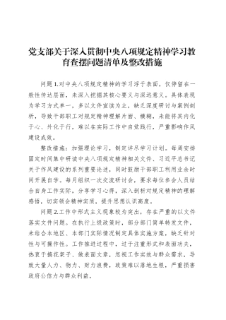 党支部关于深入贯彻中央八项规定精神学习教育查摆问题清单及整改措施.docx
