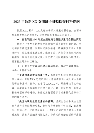 2025年最新XX支部班子对照检查材料提纲.docx