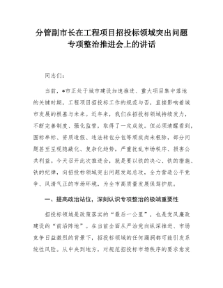 分管副市长在工程项目招投标领域突出问题专项整治推进会上的讲话.docx