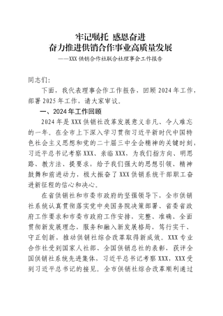 XX供销合作社联合社理事会工作报告.doc