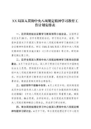XX局深入贯彻中央八项规定精神学习教育工作计划安排表.docx