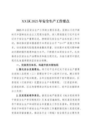 XX区2025年安全生产工作要点.docx