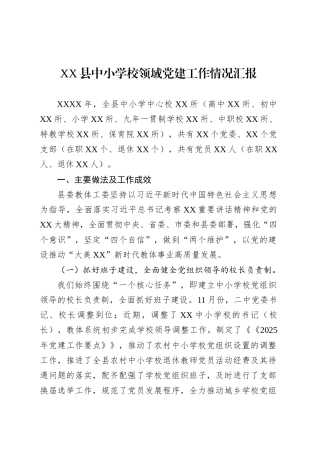 XX县中小学校领域党建工作情况汇报.docx