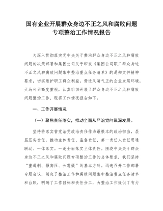 国有企业开展群众身边不正之风和腐败问题专项整治工作情况报告.docx