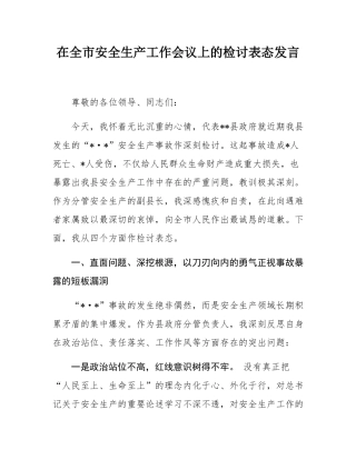 副县长在全市安全生产工作会议上的检讨表态发言.docx