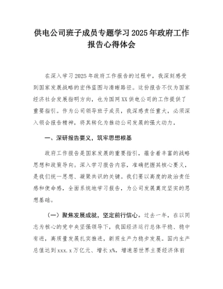 供电公司班子成员专题学习2025年政府工作报告心得体会.docx