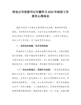 供电公司党委书记专题学习2025年政府工作报告心得体会.docx