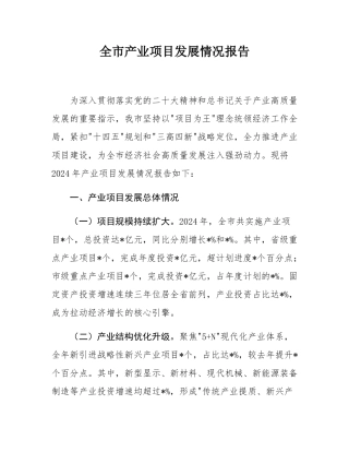 全市产业项目发展情况报告.docx