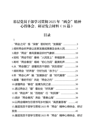 基层党员干部学习贯彻2025年“两会”精神心得体会、研讨发言材料（16篇）20250408.docx