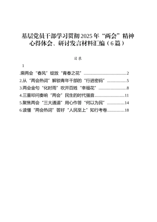基层党员干部学习贯彻2025年“两会”精神心得体会、研讨发言材料汇编（6篇）.docx