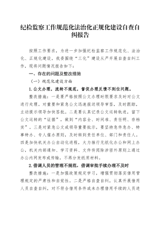 纪检监察工作规范化法治化正规化建设自查自纠报告（含问题整改措施）.docx