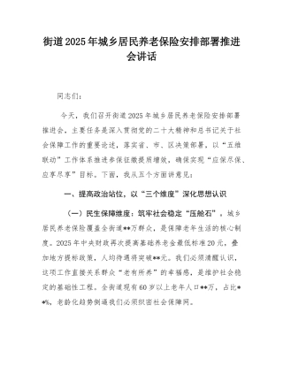 街道2025年城乡居民养老保险安排部署推进会讲话.docx