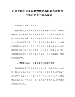 市公安局在全市殡葬领域突出问题专项整治工作推进会上的表态发言.docx