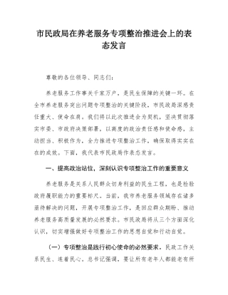 市民政局在养老服务专项整治推进会上的表态发言.docx