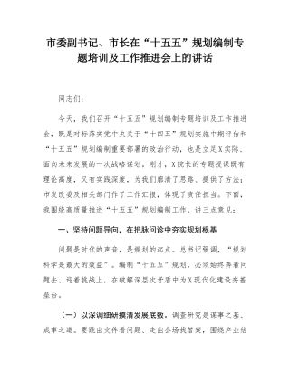 市委副书记、市长在“十五五”规划编制专题培训及工作推进会上的讲话.docx