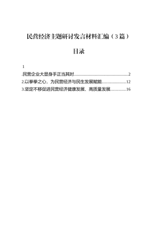 民营经济主题研讨发言材料汇编（3篇）.docx