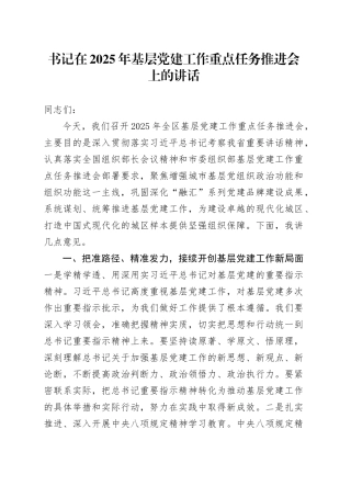 书记在2025年基层党建工作重点任务推进会上的讲话.docx