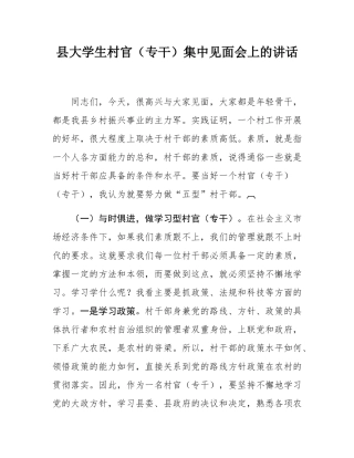 县大学生村官（专干）集中见面会上的讲话.docx