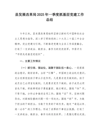 县发展改革局2025年一季度抓基层党建工作总结.docx
