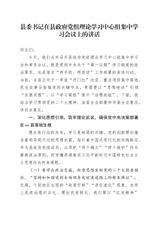 县委书记在县政府党组理论学习中心组集中学习会议上的讲话.docx