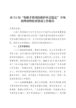 市XX局“化解矛盾风险维护社会稳定”专项治理对照检查情况工作报告.docx