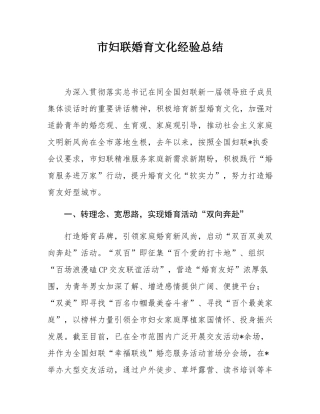 市妇联婚育文化经验总结.docx