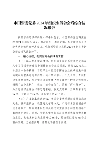 市国资委党委2024年组织生活会会后综合情况报告.docx