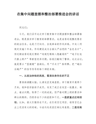 在集中问题查摆和整治部署推进会的讲话.docx