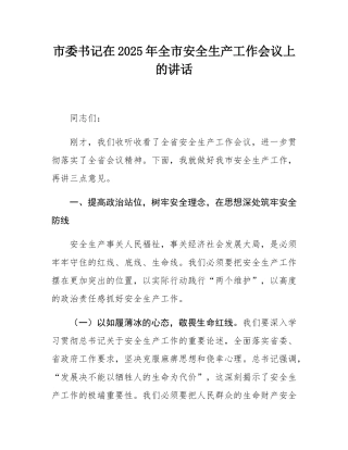 市委书记在2025年全市安全生产工作会议上的讲话.docx