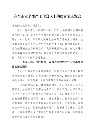 在全市安全生产工作会议上的检讨表态发言.docx