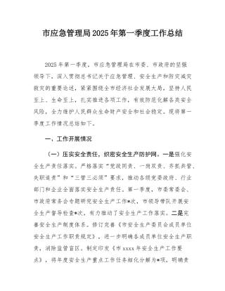 市应急管理局2025年第一季度工作总结.docx