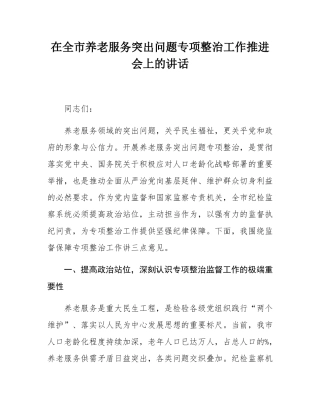 在全市养老服务突出问题专项整治工作推进会上的讲话.docx