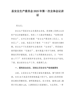 县安全生产委员会2025年第一次全体会议讲话.docx