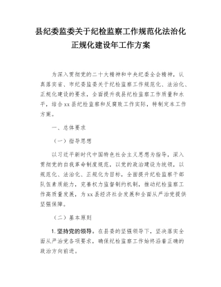 县纪委监委关于纪检监察工作规范化法治化正规化建设年工作方案.docx