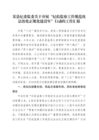 县纪委监委关于开展“纪检监察工作规范化法治化正规化建设年”行动的工作汇报.docx