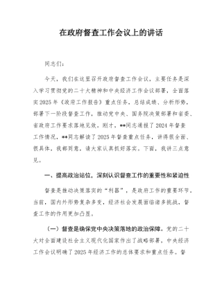 在政府督查工作会议上的讲话.docx