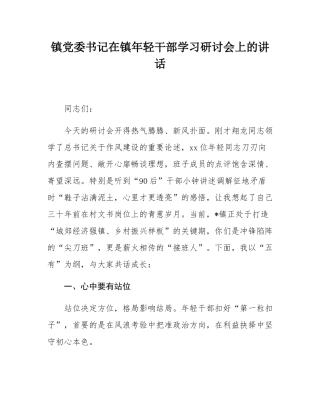 镇党委书记在镇年轻干部学习研讨会上的讲话.docx