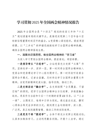 学习贯彻2025年全国两会精神情况报告.docx