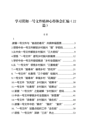 学习贯彻中央一号文件精神心得体会汇编（22篇）.docx